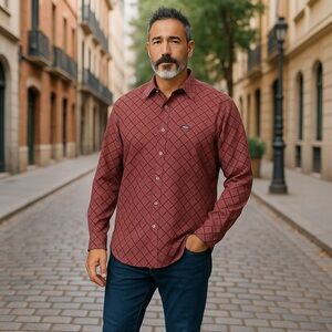 VINTAGE! Chaps x Ralph Lauren Men's Geometric Red Long Sleeve Button-Up Shirt M